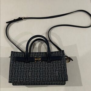 H by Halston coated leather navy signature print crossbody purse